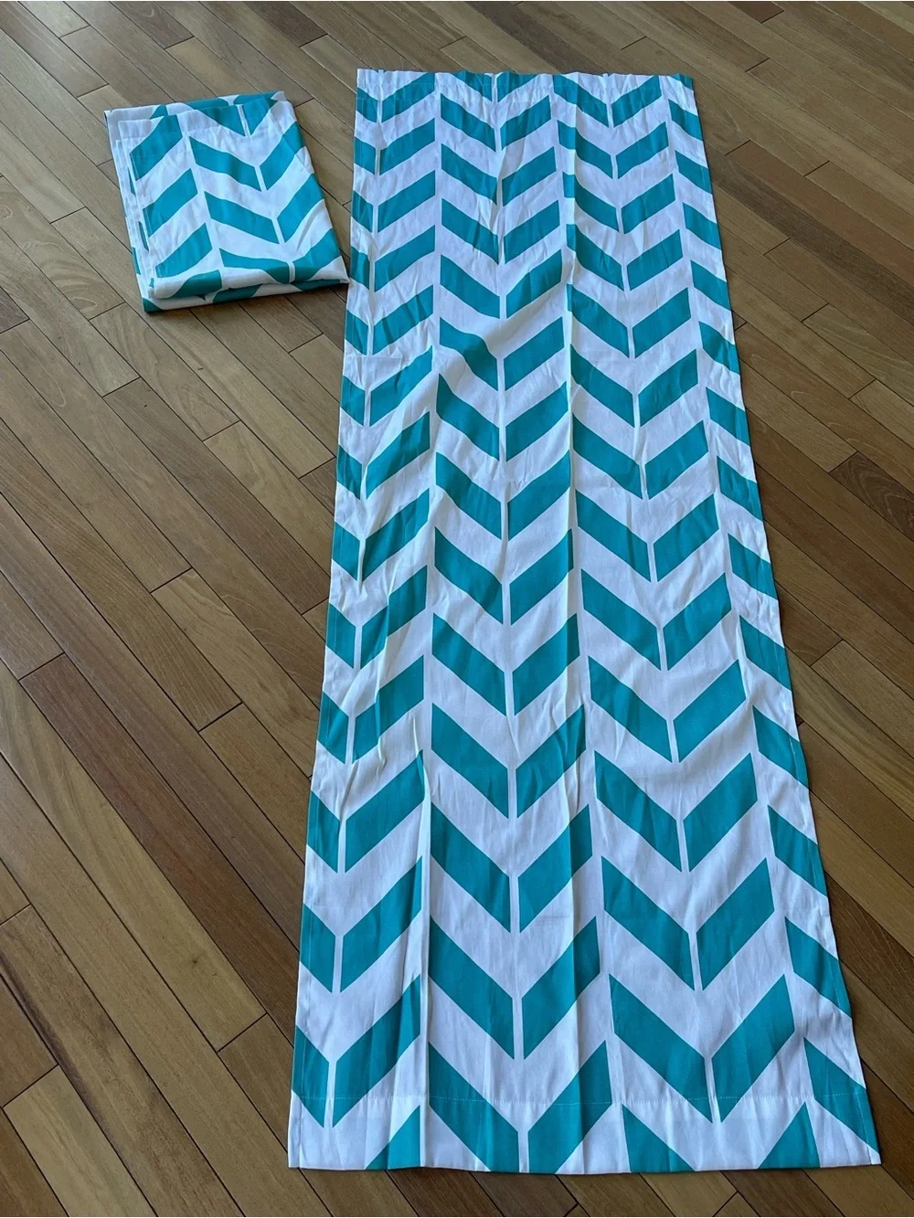 Mainstays Teal Chevron Curtain Panel Pair 28” x 84” Geometric Window Panels